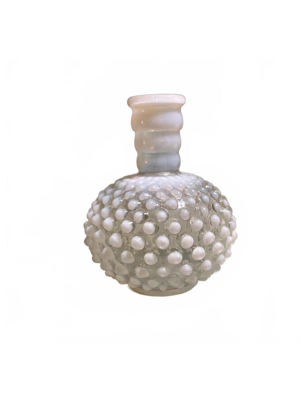 Vintage 1940s milk glass hobnail vase - 5”